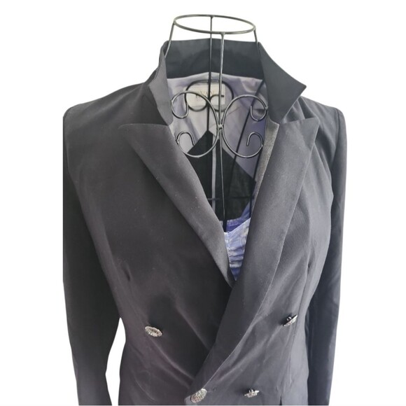 Ryan New York Blue Double-Breasted Blazer Jacket Sz 2 Lined Preppy Dark Academia - Picture 3 of 10